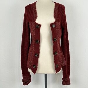 Womens Whimsigoth Fairy Grunge Boho Cardigan Sz XL Knit Open Front Button Accent